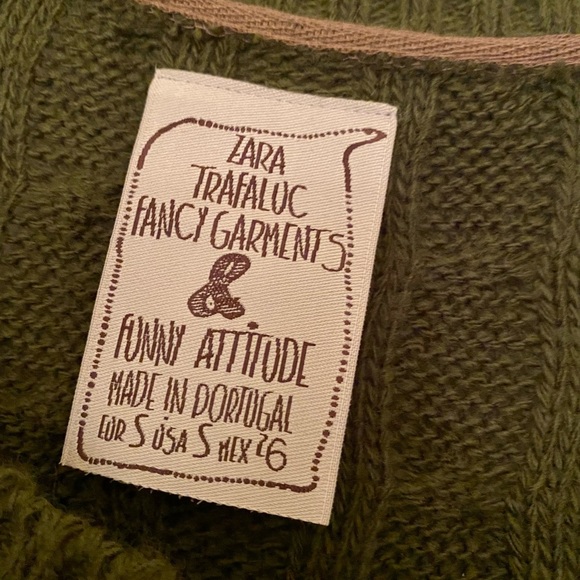 Zara Trafaluc Hunter Green Cable Knit Cropped Sweater | S - Picture 2 of 4